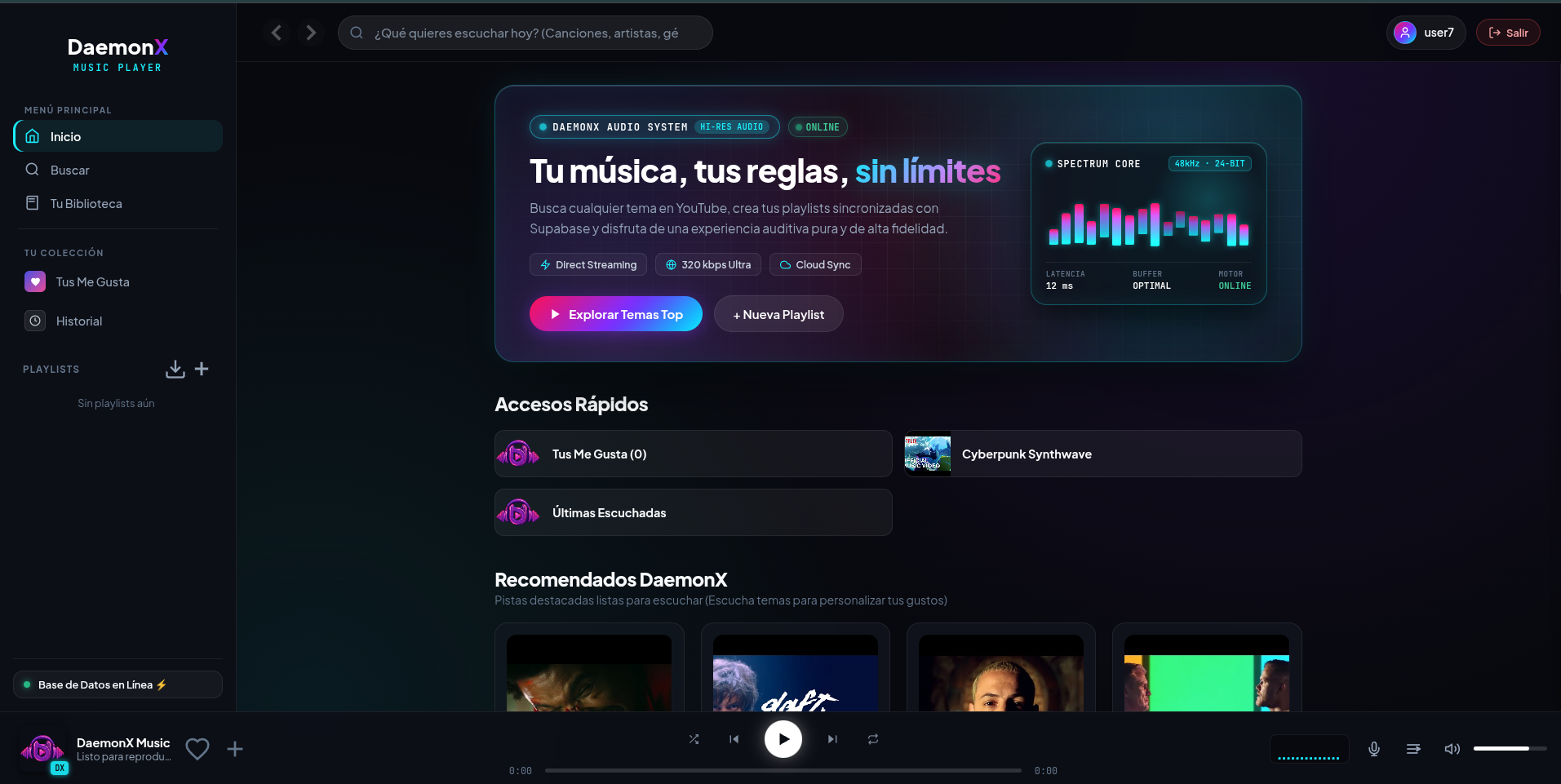 DaemonX Music - Reproductor de Streaming Privado